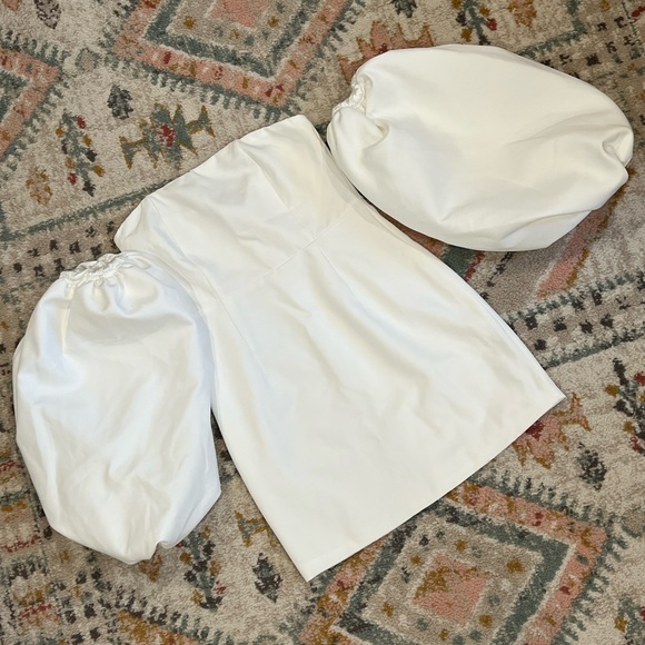 Pretty Little Thing BRIDAL White Long Puff Sleeve Bardot Bodycon Dress - Picture 1 of 7